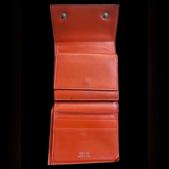 Celine Tan Leather Trifold Wallet with Silver Accents Orangish Red Interior - Picture 5 of 6